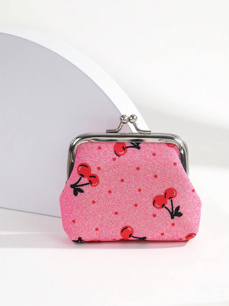 1pc Women's Fruit Pattern Coin Purse Cherry Print Snap Closure Mini Fresh & Cute Wallet For Women Wallet Mini Wallet Purse Wallet Wallet Coin Wallet - Hot Pink - View 1