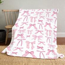 粉色蝴蝶结毛毯可爱蝴蝶结盖毯蝴蝶结舒适法兰绒毯子适合情人节家居床沙发椅 - 彩色 - 查看 10