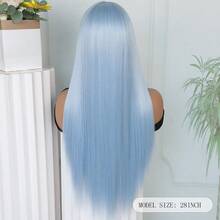 Light Blue Color Hair Synthetic Lace Front Wigs Fashion Blue 13x4 Free Part 28 Inches Long Straight Wigs HD Lace Pre Plucked Baby Hair Natural Hairline Glueless Frontal Lace Replacement Wigs Ready To Wear Comfortable For Women Girls Party Movie Concert Makeup Use Daily Wear - Màu xanh nhạt - Xem 10