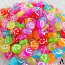 1 bolsa con 100 piezas de cuentas acrílicas con cara sonriente de colores para manualidades de joyería DIY - Perfectas para hacer pulseras, collares y aretes