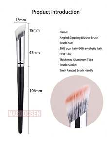 1pc Angled Stippling Blush Brush Diffusion Powder Liquid Makeup Stippling Blusher Brushes Angled Duo Fiber Goat Hair Beauty Tools - Black - View 8