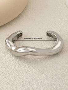 1 Pc American European Asymmetrical Cuff Bangle Bracelet / Basic Design Chunky Statement Bracelets Minimalist Bangles Set For Daily Wear - Silver - View 7