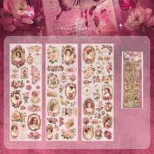 3pcs 3D Foil Stickers, Retro Figures & Floral, Scrapbooking Stickers Decor, Stunning,School Supplies,Back To School