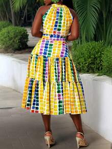 新款欧美风度假印花扎染无袖裹身裙 - 彩色 - 查看 2