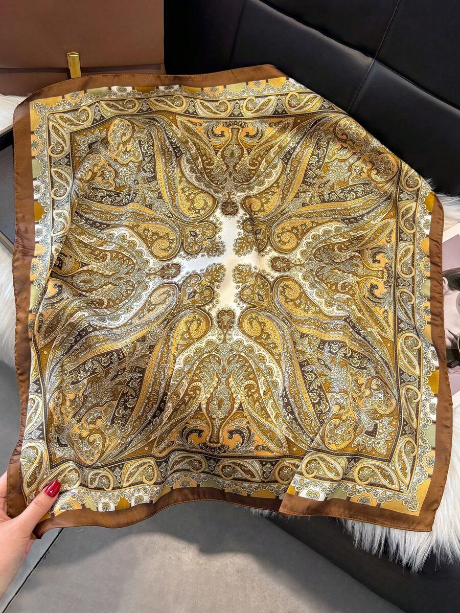 1 buc. Eșarfă bandană cu imprimeu floral Paisley de 27,6 inci, eșarfă versatilă din mătase artificială, bandă de păr, eșarfă pentru femei, accesoriu de modă pentru rochie