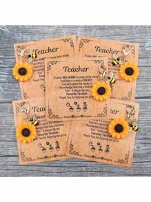 Llavero con diseño alegre y elegante de girasol y abeja, con tarjeta de regalo - Aleación, diseño de dibujos animados/plantas/fiesta - Regalos ideales para maestros en graduaciones y ocasiones especiales, regalos de aprecio