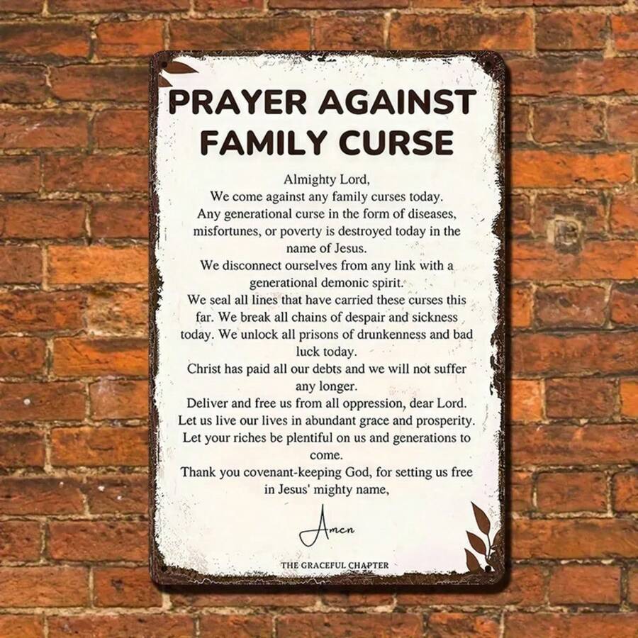 1PC Prayer Against Family Curse Tin Sign, Spiritual Wall Art, Motivational Quote, Family Protection, High-Quality Metal, Inspirational, Family Blessing, Spiritual Decor, Protective, 8x12 Inches - 8x12 inch/20x30cm-1 cái - Xem 1