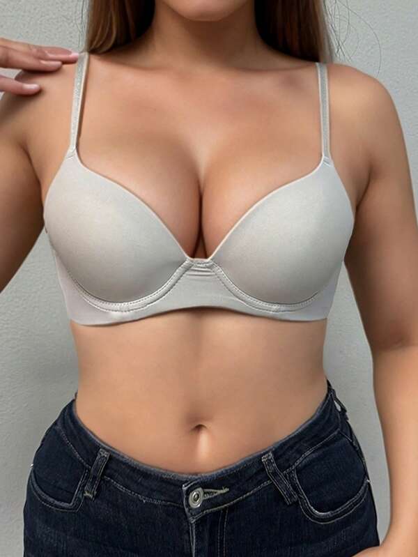 Women's Simple Solid Color Sexy Lift-Up Adjustable Bra, Front Closure, Lift-Up And Shaping Design, Suitable For Small To Full Bust