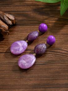 2pcs Elegant Exaggerated Sexy Bohemian Wavy Faux Jade Resin Asymmetrical Block Matching Gold Shell Stud Earrings, Suitable For Sexy Party, Holiday Wear, Colorful Resin Blocks Are Artificial Mixed , Each Piece Is Randomly Colored, There May Be Molding Marks On The Resin