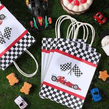 12 Peças Sacolas Quadriculadas para Doces Festa Corrida, Sacolas de Brinde de Festa de Carro de Corrida com Alças, Bandeira de Corrida Quadriculada Preta e Branca, para Festa de Aniversário com Tema de Carro de Corrida