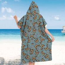 1pc Digital Printed Pattern Ultra-Fine Fiber Hooded Bath Towel, Suitable For Bathing, Swimming Pool, Travel Items, Festival Gifts