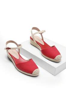 Women's Platform Ankle Strap Closed Toe Espadrille Matching Dress Wedding Wedge Red Sandals - Đỏ - Xem 5