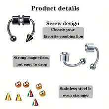 10 件磁性耳环和鼻夹套装 - 防过敏不锈钢，镶嵌锆石、珍珠和宝石，包括耳钉、环圈和杠铃款式，环圈耳环 - 磁吸耳夾套裝 - 查看 5