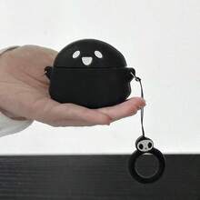 Cute Mysterious Black & White 3D Ghost Silicone Earphone Case + Lanyard Strap Compatible With Apple Pro 2/Pro/4/3/2 Case, Fashion & Simplistic For Women - Black - View 2