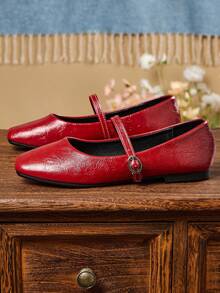女士时尚方头一脚蹬平底鞋，舒适休闲百搭办公室女士户外鞋，高品质复古玛丽珍芭蕾舞鞋，适合春夏派对婚礼，红色