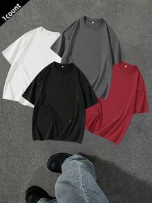 男士满天星印花休闲旅行度假街头透气真丝短袖圆领T恤，男士时尚休闲运动上衣，情侣装，休闲家居 - 黑色 - 查看 7