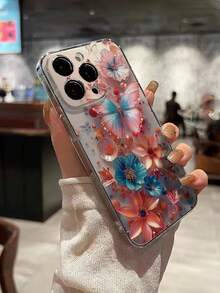 Capa protetora transparente perfurada com estampa de flores e borboletas, resistente a impactos, compatível com iPhone 16/11/16 Pro/16 Plus/16 Pro Max/16e/15 Pro Max/13/14/12/XS/XR/7G/8 Plus, Galaxy 11/12 Pro/12/12X/13 Pro/14 Pro/15 Pro e Redmi 10/9/Note 9/12c/Note 11 Pro/Note 8 Pro. - Multicolorido - Ver 2
