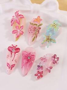 Molde de tallado de uñas con relieve tridimensional de flores de lirio, diseño de patrón de pétalos de flores de hibisco y mariposa, herramienta de desmoldeo para manualidades de arte de uñas, suministros de manicura - transparente - Ver 3