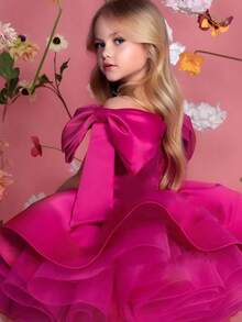 优雅的紫红色蝴蝶结花童礼服，女童晚礼服，公主裙，舞会礼服，婚礼，生日，派对，圣诞节，毕业典礼 - 玫紅色 - 查看 2