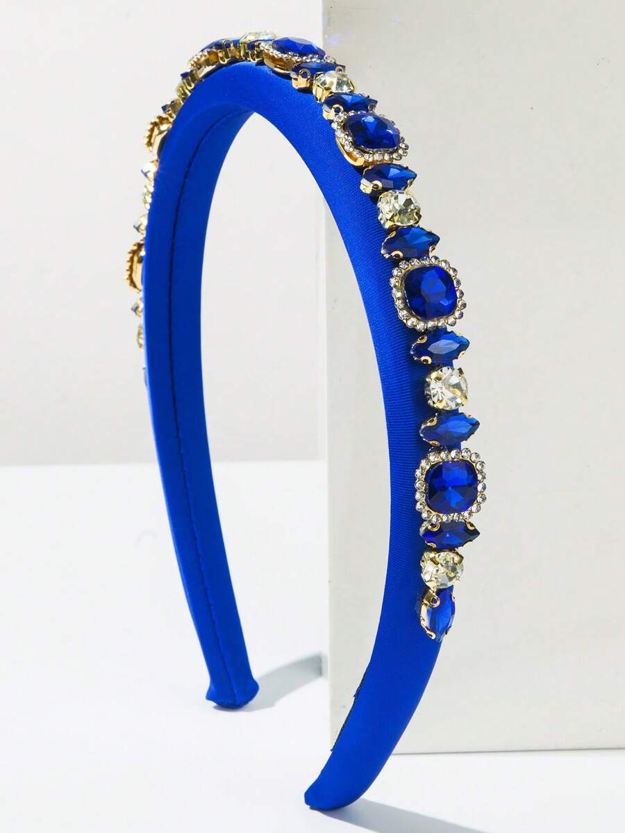 1 Stück Vintage hochwertige einfarbige Stoff gepolstertes Haarband für Frauen, eleganter Strass-Dekor für Partys, formelle Anlässe, schönes Haarzubehör Haarreif Haarschmuck, Schönheit Heim Haarzubehör, Sommer, Urlaub, Reise, Festival, Geburtstag - Blau - Übersicht 1