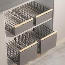 Metall Teleskopschublade Ausziehbare Schublade KüChe (40L x 24B x 11H CM) Tiefere Schubladen Organizer mit Schubladenschienen und Holzgriff, Küchenschrank Organizer für Küchenschränke, Kein Bohren