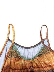 Mono largo con estampado de dibujos y escote asimétrico para mujer - Atuendo de vacaciones, mono de moda para el verano, mono informal de varios colores para mujeres - Multicolor - Ver 8