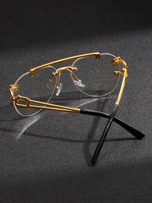1pc Men's Fashion Eyeglass, Borderless Transparent Lens, Retro Leopard Pattern Arms, Versatile Driving Fashion Glasses For Men & Women, Suitable For Wearing, Driving, Vacation, Photography - Multicolor - View 5