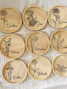 1pc Customized Floral Design Bamboo Trivet Mat, Wedding Decoration, Birthday Gift, Anniversary Present, Customized Trivet - Wood Color - View 5