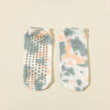 1 paire de chaussettes de yoga court effet tie-dye, chaussettes de sport professionnelles respirantes antidérapantes avec silicone, chaussettes de Pilates, convenant pour la fitness, le yoga, le Pilates, la danse, le cyclisme, la course et autres sports
