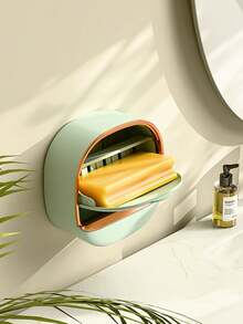 1个带沥水盘的豪华皂碟，防水皂盒，适用于淋浴间，壁挂式设计，带翻盖，是浴室的理想之选，也是开学必备品。