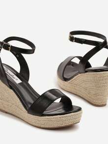 Boho Keilsandalen mit Geflechten für den täglichen Gebrauch - Schwarz - Übersicht 4