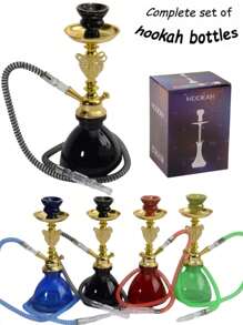 Complete New Hookah Set, Single Hose Acrylic Hookah Kit, Shisha Flexible Hose Ceramic Bowl Accessories, Portable Hookah Pipe Set (Includes Bowl, Hose, Charcoal Tray, Tongs), Premium Full Glass Bottle Acrylic Stem Metal Hookah Hose And Pipe Fittings, No Electricity Required, Suitable For Back To School, Valentine's Day, Father's Day Gifts, Friends, Bars, Nightclubs, KTVs, Home And Restaurants (2 Random Glass Bottle Styles)