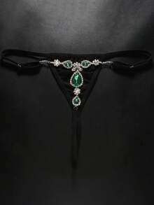 1 件性感绿色水滴水钻闪亮内裤链，沙滩比基尼，婚礼新娘伴娘礼物，好评如潮 - 彩色 - 查看 3
