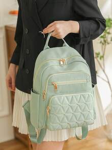 Women's Fashion Versatile Large Capacity Backpack With Rivets, Shoulder Bag For Commuting, Students, Moms - Green - View 3