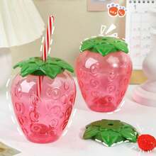 1 Pc Kawaii Strawberry Tumbler With Lid And Straw - Cute And PortableMilk Tea And Fruit Cup For Parties And On-The-Go Drinking