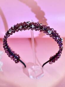 1 件闪亮水钻发饰紫色水晶精致头带时尚手工串珠头饰节日派对伴娘礼物日常休闲度假配饰，女士发带头饰，发饰，发箍 - 紫色 - 查看 7