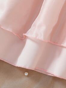 年轻女孩时尚可爱落肩花卉 3D 欧根纱串珠领连衣裙