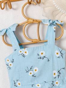 Young Girl  Checkered Cami Sundress With Floral Print & Ruffle Hem Details, Summer Essential Fresh Dress - Blue - View 3