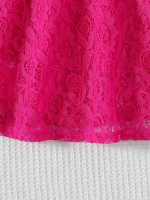 coviviky Girls Ruffled Mini Dress With Short Cap Sleeves, Round Neck Solid Color Lace Dress With Belt, Sweet Cute Elegant For Parties, Weddings