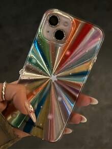1pc Luxury Laser Radiation Fireworks Rainbow Color Phone Case With Shiny Starry Lens Protection Soft Cover For IPhone 17, 16, 15, 14, 13, 12, 11 Pro Max - Color - View 1
