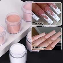 6 Colors Acrylic Powder Set, Nude Pink & White High Gloss Acrylic Powder Set, Nail Art DIY Design, 6 Colors Acrylic Nail 3D Sculpture French Manicure Extension & Nail Carving, Professional Polymer 3D Acrylic Nail Kit, Gift For Women & Girls - 彩色 - 查看 3