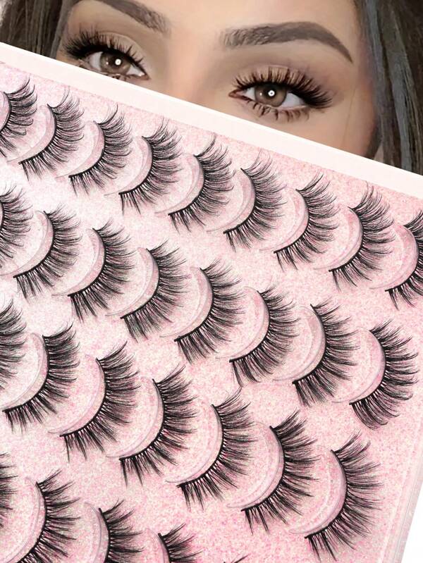 20 paires de faux cils en fourrure de vison moelleux, fins, épais, 3D naturels pour les vacances, les fêtes, convenant pour Halloween, Noël. Faux cils en bandes.