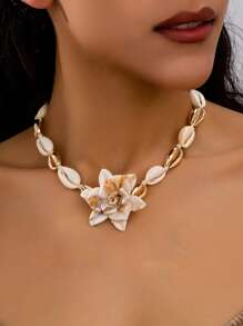 1pc Handmade Bohemian Shell Necklace, Fashionable, Unique And Elegant Choker Necklace For Beach Holiday