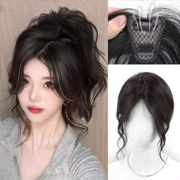 1pc Clip In Bangs Wig Female Natural Forehead Atmosphere Dragon Beard Bangs Simulated Human Hair Fluffy Wig Piece Heat Resistant Hair Extensions Hair Accessories, For Woman Girls Daily Use Hair Styling