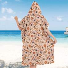1pc Digital Printed Pattern Ultra-Fine Fiber Hooded Bath Towel, Suitable For Bathing, Swimming Pool, Travel Items, Festival Gifts