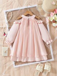 年轻女孩时尚可爱落肩花卉 3D 欧根纱串珠领连衣裙