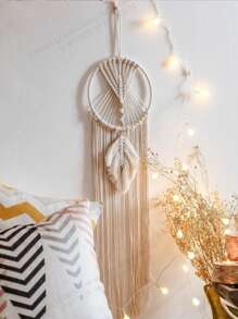 1pc Handmade Macrame Wall Hanging Decor, Bohemian Wall Decor Tassel Dream Catcher, Wall Art For Home And Apartment Decor, Perfect Gift For Housewarming, Yoga And Meditation Room Decor, Wall Hanging For Spiritual Space(Without Lights) Bedroom Decor Home Decor