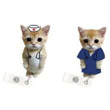 1pc/2pcs Retractable Nurse Cat & Doctor Cat Badge Reel Set – Cute Acrylic (PMMA) ID Card Holders With Stethoscope & Stethoscope Designs, Perfect Gift For Nursing Students, Healthcare Workers, Nurses – Nurse Appreciation Day,School Supplies,Back To School