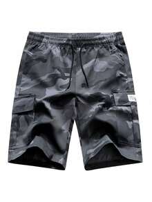 1 件套男士迷彩工装休闲短裤，户外运动宽松及膝长裤 - 灰色 - 查看 3