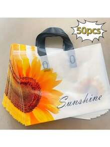 50 Pieces Of Vibrant Sunflower Pattern Gift Bags - Reusable Plastic Tote Bags Suitable For Shopping, Parties, And Special Occasions - Perfect For Weddings, Birthday Parties, Holiday Decorations